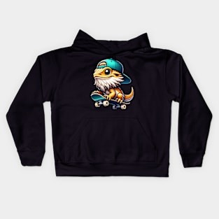 Cute Skateboarding Bearded Dragon Kids Hoodie